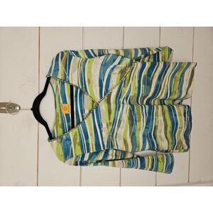 Ruby Rd. Large Green blue & white abstract stretchy shirt